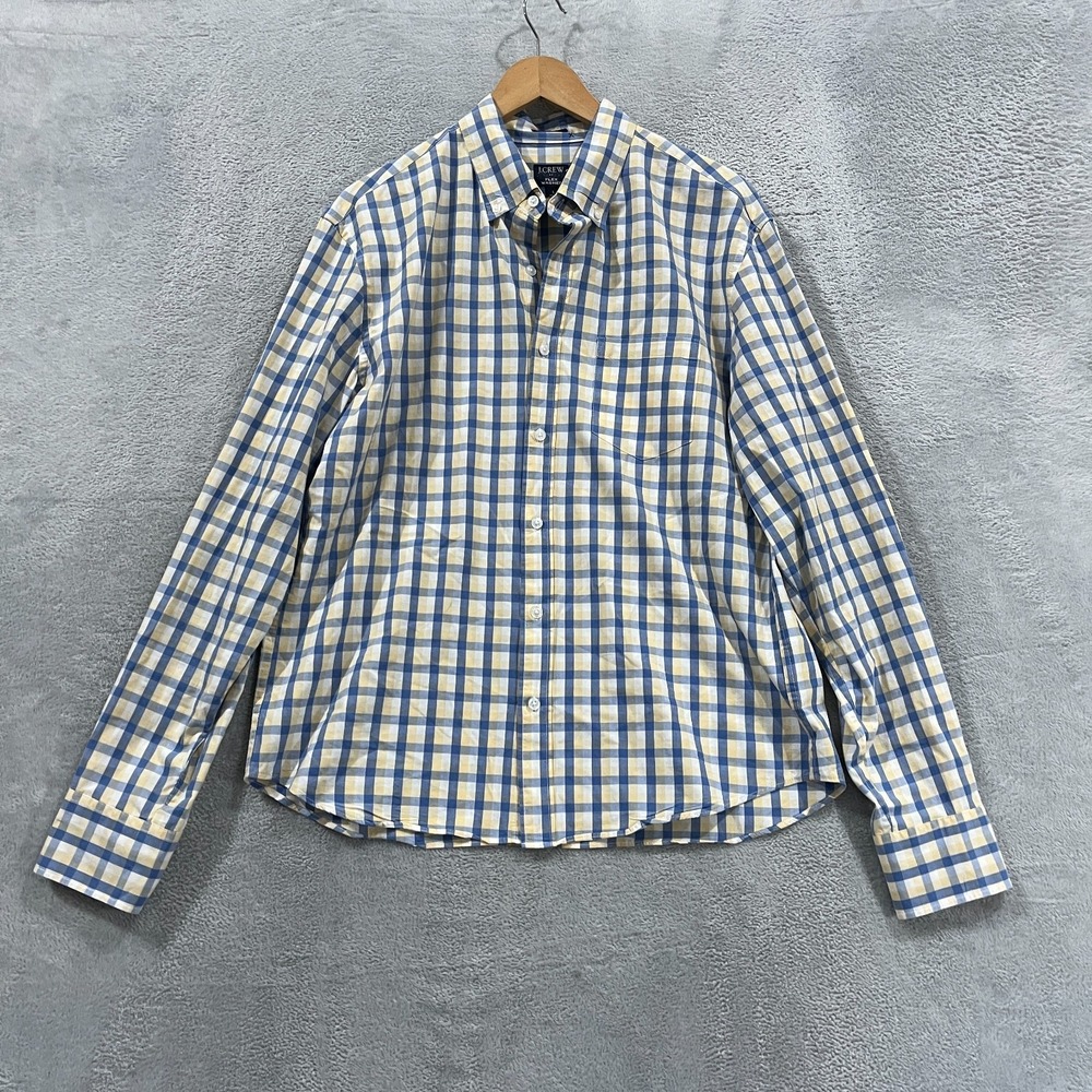 J Crew Shirt Mens Large Plaid Button Down Flex Washed Slim Untucked‎ Academia
